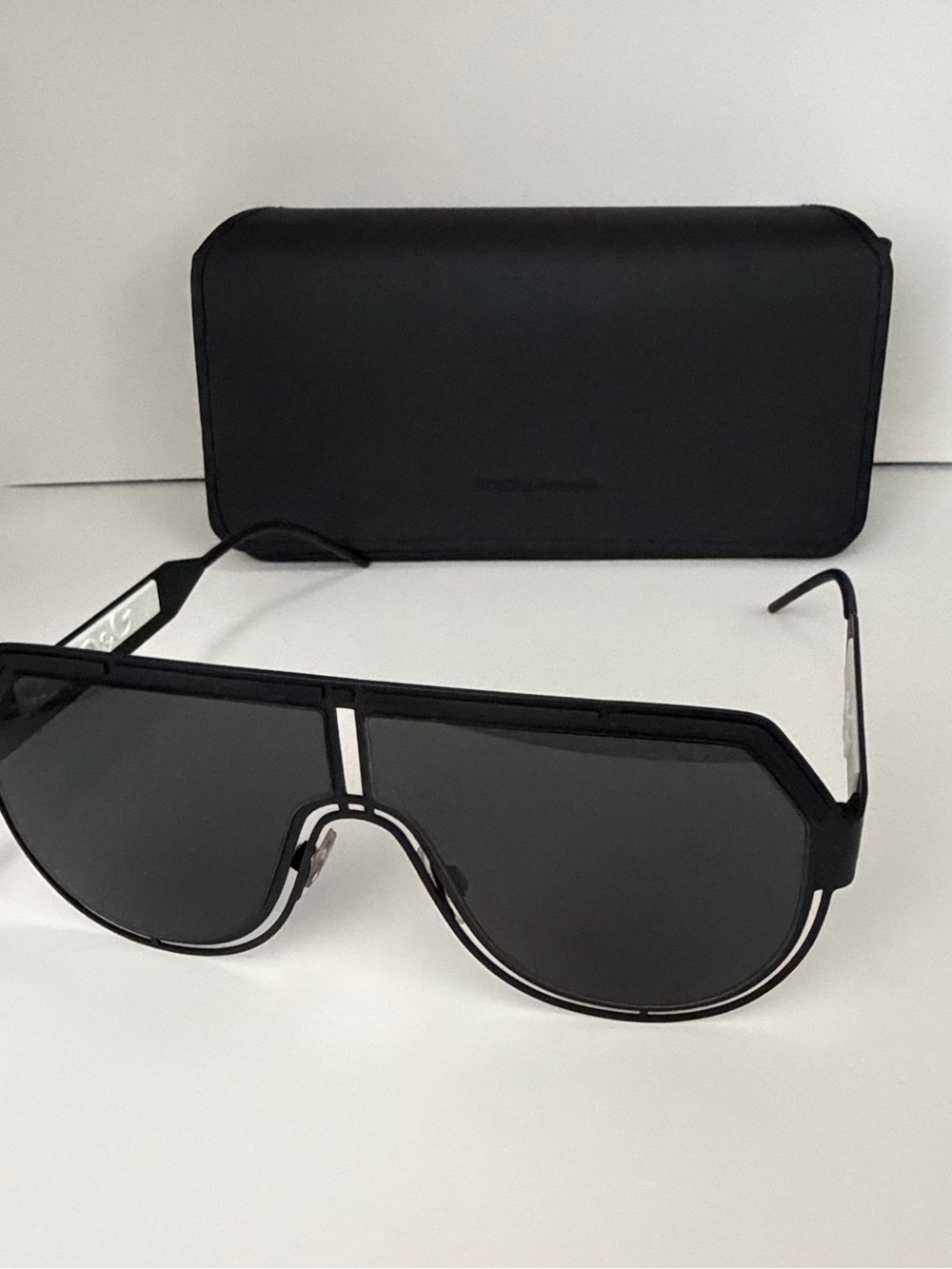 Dolce & Gabbana Black Shield Sunglasses with Silver Accents